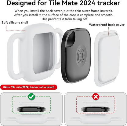 DDJ Waterproof Dog Collar Holder for Life360 Tile Mate Tracker, 2-Pack Durable Silicone Cover, Anti Lost for Life 360 Tile Tracker Case for Cat & Pet Collars, Easy Installation, Lightweight, White