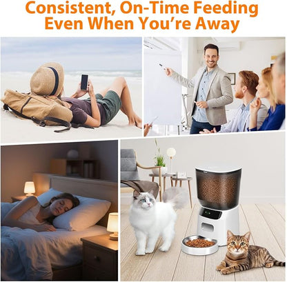 Automatic Cat Feeder WiFi, 5L Pet Feeder with App Control, 10 Meals Daily, 20 Portion Sizes, Timed Automatic Cat Food Dispenser, Stainless Steel Bowl, Dual Power Supply, Dry Food Feeder for Cats