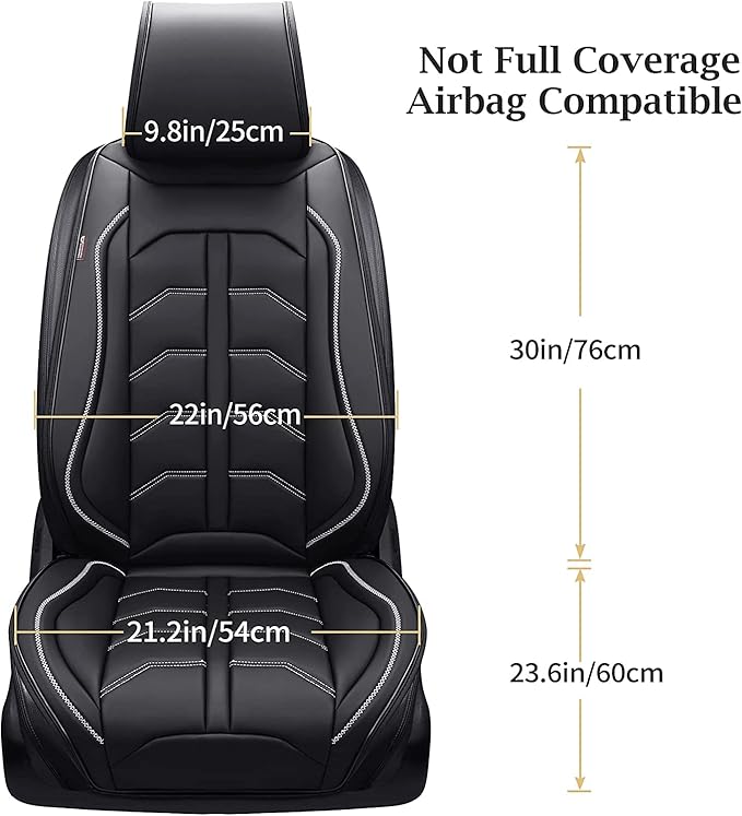 Coverado Front Seat Cover, Car Seat Covers Front Seats, Waterproof Leather Car Seat Cushion, 2PCS Universal Seat Covers for Cars, Car Seats Protector, Black Seat Covers Fit for Most Cars