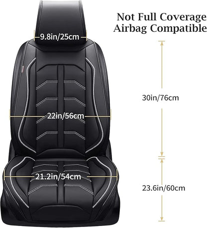 Coverado Front Seat Cover, Car Seat Covers Front Seats, Waterproof Leather Car Seat Cushion, 2PCS Universal Seat Covers for Cars, Car Seats Protector, Black Seat Covers Fit for Most Cars