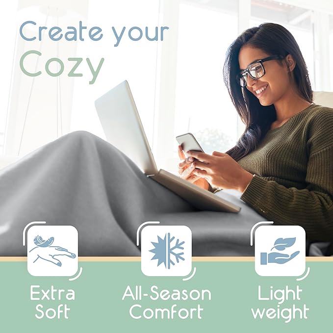 Twin Size Microfleece Blanket | Fleece Bed Blanket | All-Season Comfort | Supersoft Lightweight | Plush Throw Blanket for Bed Couch or Sofa | Pet-Friendly | Light Grey