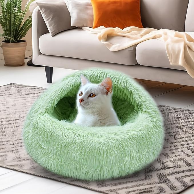 FORMYCATIE Cat Beds for Indoor Cats,Cat Cave for Puppy and Kitty,Calming Small Dog Bed for Small Dogs with Cover Cave,Cozy Warming Fluffy Washable Anti-Slip Pet Sleeping Bag(20 * 20inch,Green)