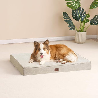 EHEYCIGA Orthopedic Dog Bed Waterproof 47"x29", Memory Foam Pet Bed for XXLarge Dog Bed, Washable Pet Mat with Removable Cover, Beige