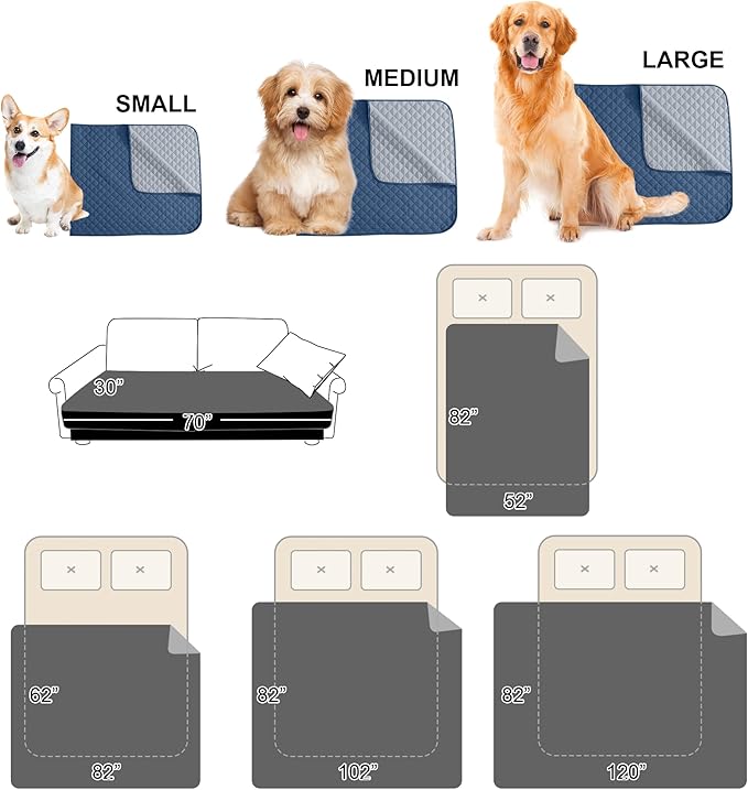 NICETOWN Couch Cover, Sofa Covers for Large Dogs, Pets Dog Furniture Cover Protector, Reversible and Water Resistant, 82" Wide x 82" Long, 1 Panel, Navy/Stone Blue