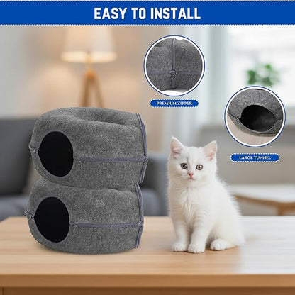Trivon Peekaboo Cat Tunnels for Indoor Cats, Cozy Indoor 8-Shaped Donut Hideaway Bed with 12 Toy Balls, Bonus Bird Toy and Toy Gun, Scratch-Resistant, Detachable & Washable Design