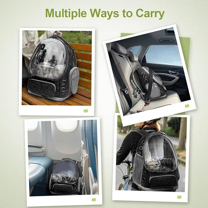 Cawypety Expandable Cat Backpack,Cat Bubble Backpack Carrier for Carrying Cats, Pets and Small Dogs,Airline-Approved,Designed for Travel, Hiking, Walking,Car （Black