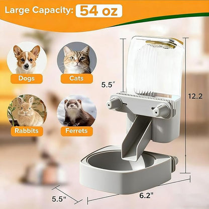 54 oz Pet Food Dispenser, Gravity Feeder Bowl for Cage, Auto Feeder for Ferret, Cat, Dog and Other Small & Medium Animals, Compatible with Widemouth Cages(Gray)