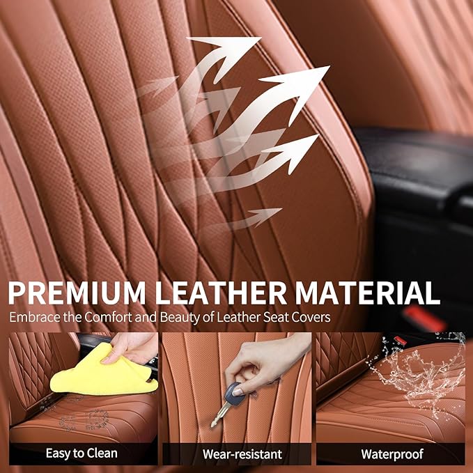 FLORICH Premium Leather Car Seat Covers, Automotive Seat Covers Universal Fit Most Vehicles, Quick Setup Car Seat Protector Car Accessories (Brown, 2 Front Set)