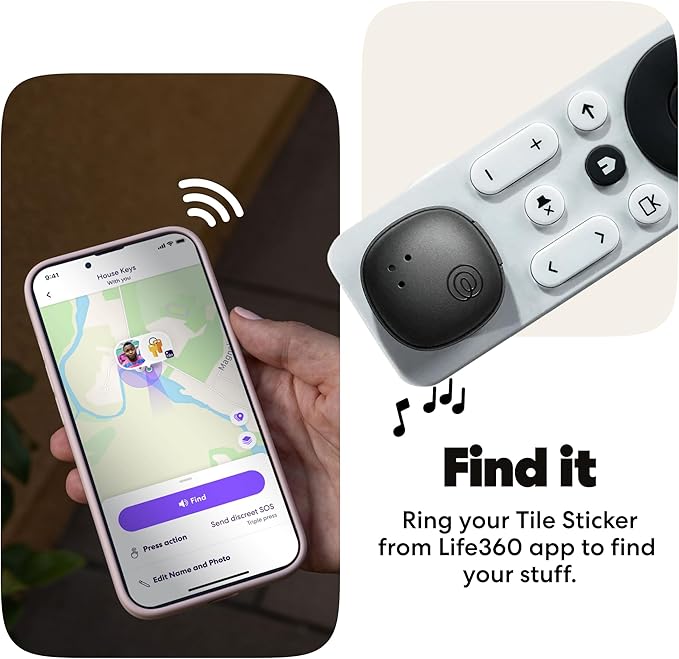 Life360 Tile Sticker - Small Bluetooth Tracker, Remote Finder and Item Locator for Bikes, Glasses and More. Both iOS and Android Compatible. Phone Finder. 2-Pack (Black)