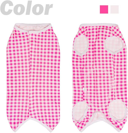 Dog’s Recovery Suit Post Surgery Shirt for Puppy, Wound Protective Clothes for Little Animals(Pink White Plaid-XL)