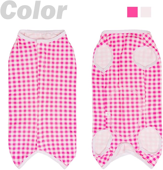 Dog’s Recovery Suit Post Surgery Shirt for Puppy, Wound Protective Clothes for Little Animals(Pink White Plaid-l)