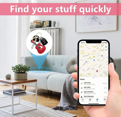 Leather Keychain Holder Case Compatible with AirTag,Cute Protective Cover with Keyring,Anti-Scratch Finder GPS Tracker Case for Wallet Keys,Bag,Pets,Backpack(Guitar Red)