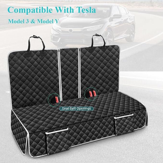 Dog Car Seat Cover Compatible with Tesla Model 3 Model Y 2017-2026 Back Seat Accessories Highlander Juniper, Waterproof Pet Bench Backseat Covers with Non-Slip Backing 5/7 Seater