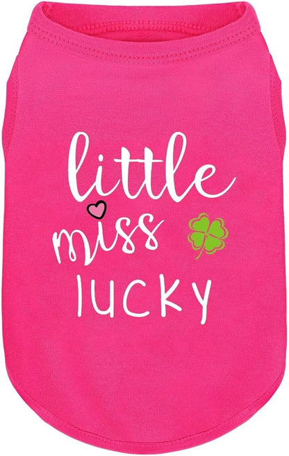 Pink Cotton Dog Shirt with 'Little Miss Lucky' Print, Soft & Breathable Pet Apparel for Small to Large Dogs, All-Season Sleeveless Vest, Cute and Comfortable Dog Outfit.Pink Four-Leaf Clover XL