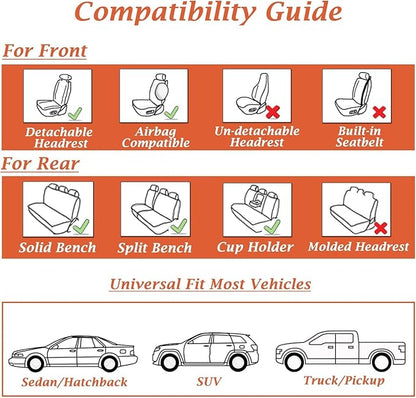 Coverado Universal Seat Covers Front, 2-Pack Universal Seat Covers for Cars, Waterproof Nappa Leather Car Seat Covers with Head Pillow, Auto Protectors Fit for Most Sedans SUV Pick-up Truck-Beige