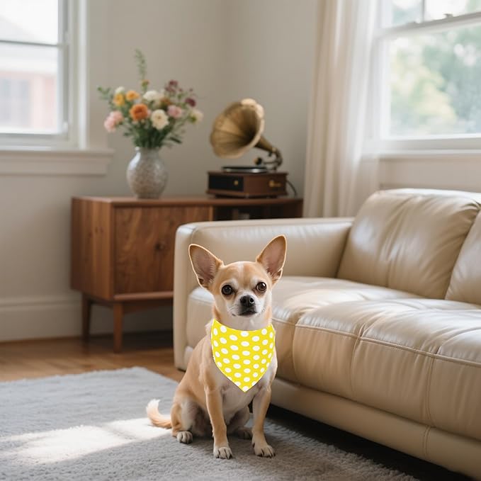 7 PCS Polka Dot Dog Bandanas for Small Dogs Stitching Edge Dog Bandanas for Puppy Doggy Print One Side Scarves Party Grooming S