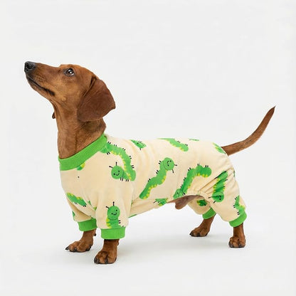 Fitwarm Caterpillar Dog Fleece Pajamas, Cozy Clothes for Small Dogs Boy Girl, Funny Pet Onesie, Beige, Green, Medium