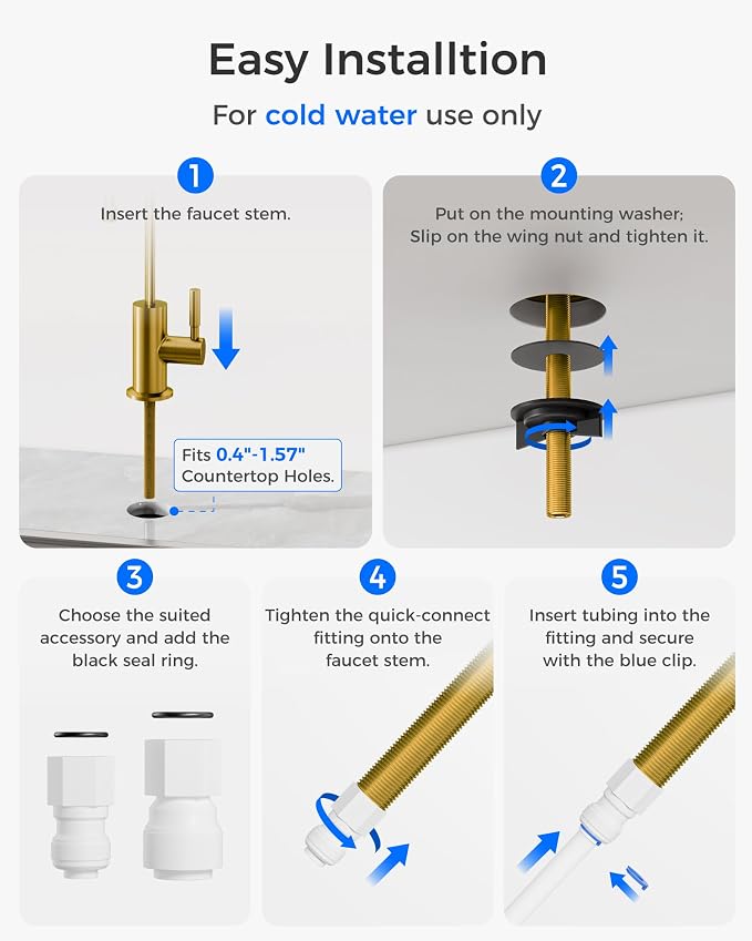 Waterdrop G2FCT-Gold Reverse Osmosis Water Filter Faucet, Brushed Gold | Water Faucet for Kitchen Bar Sink, NSF/ANSI 372 Certified, Lead-Free, 304 Stainless Steel, Single Handle, 360° Swivel Spout