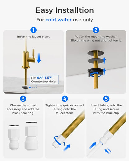 Waterdrop G2FCT-Gold Reverse Osmosis Water Filter Faucet, Brushed Gold | Water Faucet for Kitchen Bar Sink, NSF/ANSI 372 Certified, Lead-Free, 304 Stainless Steel, Single Handle, 360° Swivel Spout
