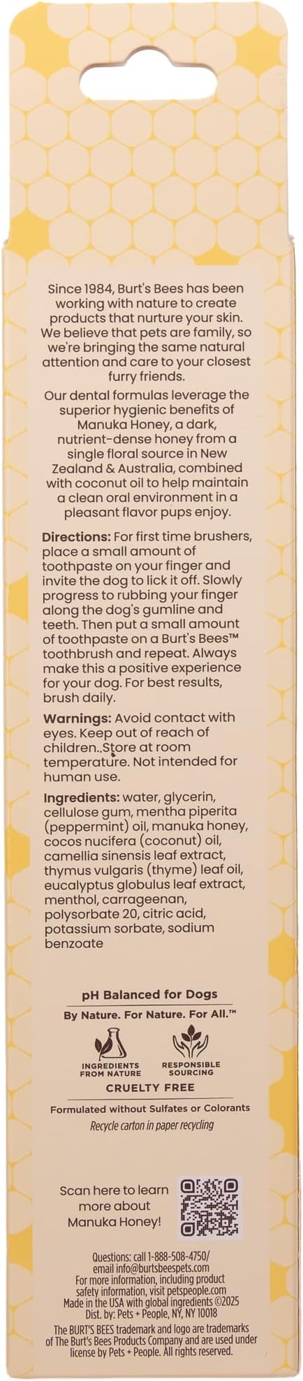 Burt's Bees for Pets Dental Kit for Dogs with Bamboo Toothbrush & Toothpaste with Manuka Honey and Coconut Oil for Gum Health & Tartar Control, 99.1% Natural Origin Formula, Fresh Mint Flavor, 2.5 oz
