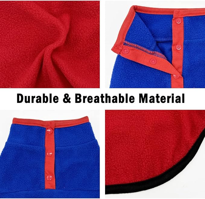 2 Pack Dog Sweater, Warm Puppy Jacket, Autumn Winter Coat, Pet Stretch Fleece Apparel with Buttons for Small Medium Dogs Cats (Red+Blue, Large)