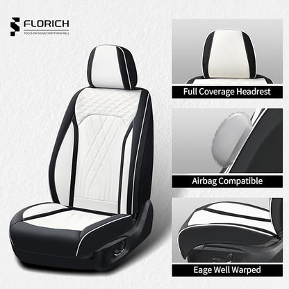 FLORICH Leather Cars Seat Covers Front Pair Seat Covers for Car Waterproof Automotive Seat Cover Vehicle Seat Interior Cushion Universal Fit for Most Car Truck SUV, Black&White