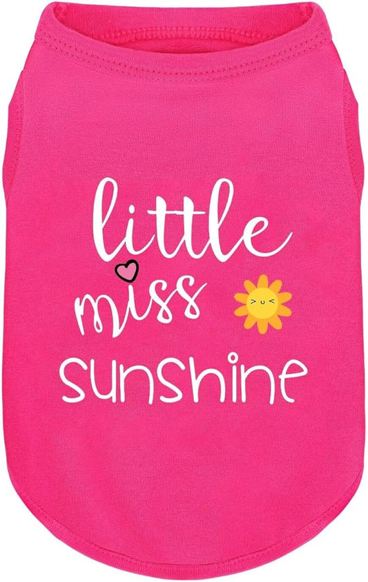 Pink Cotton Dog Shirt with 'Little Miss Sunshine' Print, Soft & Breathable Pet Apparel for Small to Large Dogs, All-Season Sleeveless Vest, Cute and Comfortable Dog Outfit.Pink Sun L