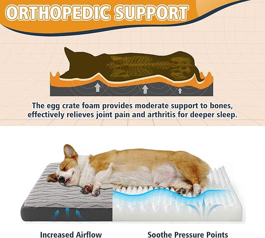XXL Dog Crate Bed - Soft Fluffy Memory Foam Dog Bed with Anti-Slip Bottom, Machine Washable Pet Bed for Extra Large Dogs (47"x29"x4", Grey)
