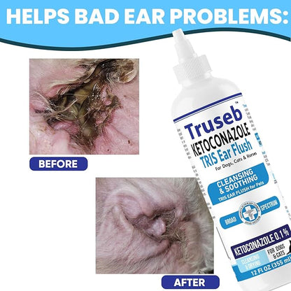 Pet Health Pharma Truseb | Dog Ear Flush Ketoconazole Dog Ear Wash, Cats and Horses, KETOCONAZOL 0.1% Tris Ear Flush for Dogs (12 oz) Made in U.S.A (Ketoconazole Ear Flush, 24 oz)