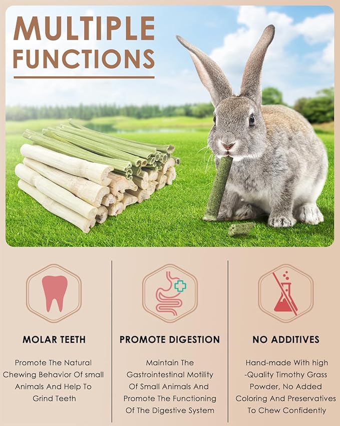 Bissap 40PCS Rabbit Chew Sticks, 20PCS Sweet Bamboo Chew Sticks & 20PCS Papaya Stems Bunny Chews for Rabbit Hamster Chinchilla Guinea Pig Small Animals Natural Molar Treats