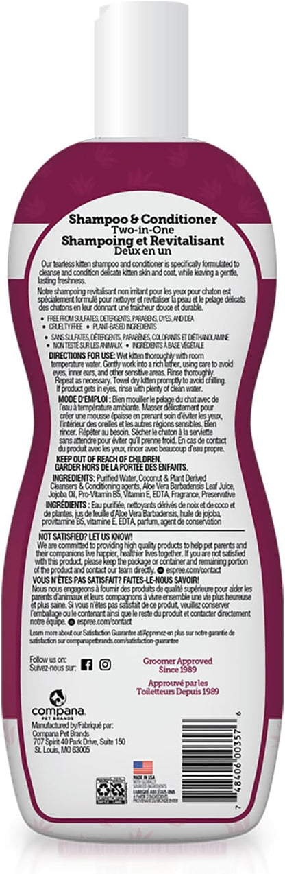 Espree Gentle Fresh Kitten Shampoo & Conditioner, Tearless Formula with Aloe Vera, Sulfate-Free, Paraben-Free, Harsh Chemical and Dye-Free, Safe for Sensitive Skin, 12oz