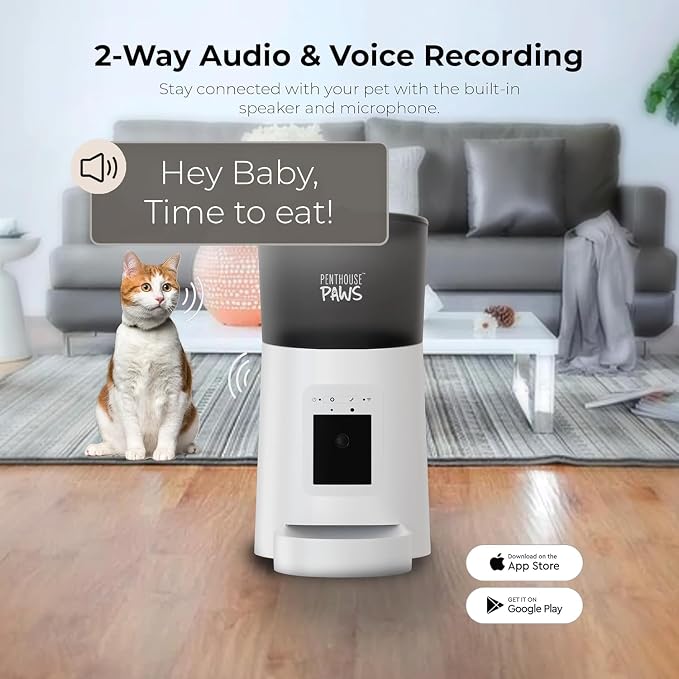 Smart HD Pet Feeder, 6L Dry Food Capacity, 1080p Camera, 2-Way Audio, Scheduled Meals, Backup Power, Easy to Clean, Anti-Jam Design for Cat & Dog, White