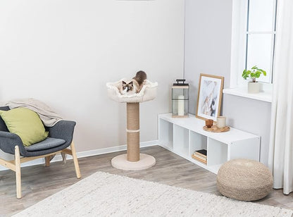Trixie Boho Cat Scratching Post 32.7 Inch - Cat Scratcher with Soft Fabric Covering Base and Jute-Wrapped Post - with Platform Bed - in Beige