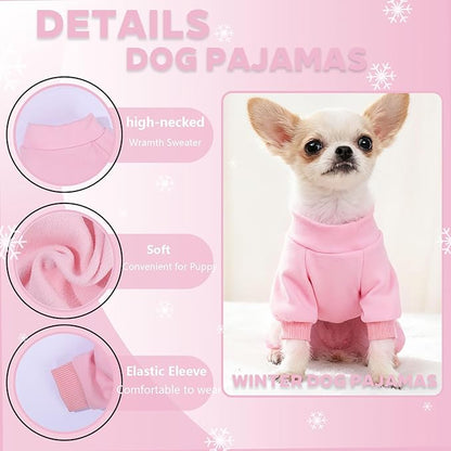 Fleece Dog Pajamas Dog Sweater for Small Dogs Girl Boy Winter Warm Soft Puppy Pjs Stretchy Jumpsuit Doggie Pet Clothes Outfits XXS~L (Pink, Large)
