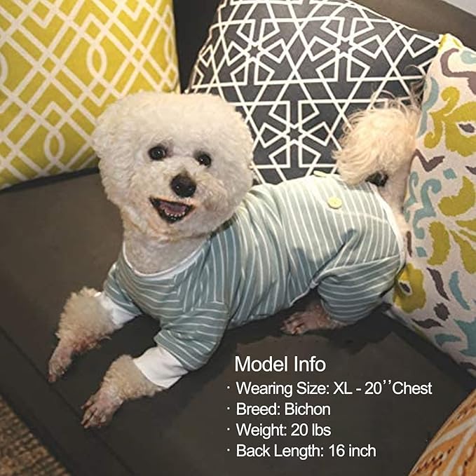 KYEESE Dog Pajamas Soft Striped Pet Jumpsuit Lightweight Doggie Jammies 4 Legs Dog Clothes Stretchable Pajamas Breathable Cozy Outfit Comfortable Onesie Sleepwear for Small Dogs,Green Striped, Large