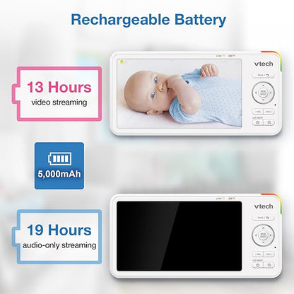 VTech Advanced HD Twin Baby Monitor – 2 Cameras, 5.5" IPS Screen, Pan-Tilt-Zoom, No WiFi, Night Vision, 2-Way Talk, Lullabies, Soothing Sounds