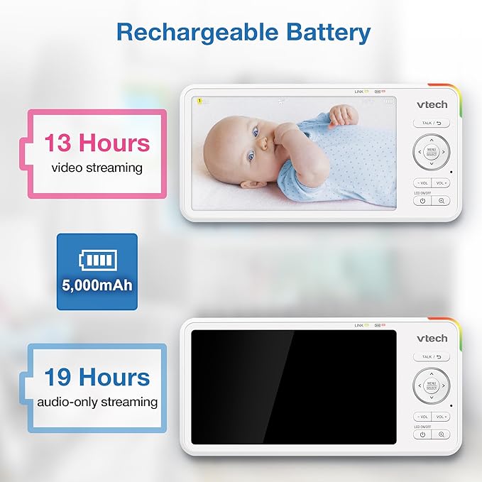 VTech Advanced HD Baby Monitor – 5.5" 720P IPS Screen, Pan-Tilt-Zoom Camera, No WiFi, Long Battery, Night Light, 2-Way Talk, Lullabies, Soothing Sounds