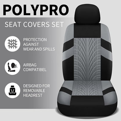 VarCozy Car Seat Covers Full Set, Front & Split Rear Bench for Car, Universal Cloth SUV, Sedan, Van, Automotive Interior Covers, Airbag Compatible