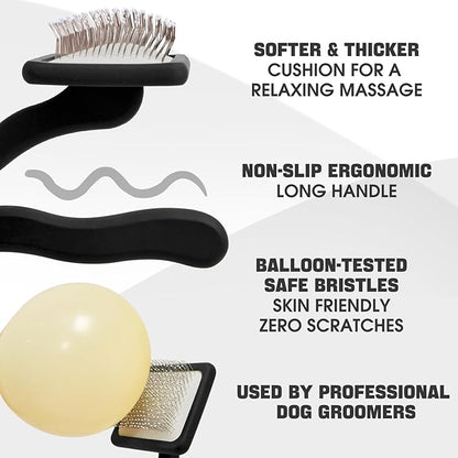 Bonteck Dog Slicker Brush for Dogs Grooming Kit 4PCS | Large Dog Brush for Goldendoodles Poodles Doodles | Long Pin Haired Brush | Poodle Brushes and Comb (Black)