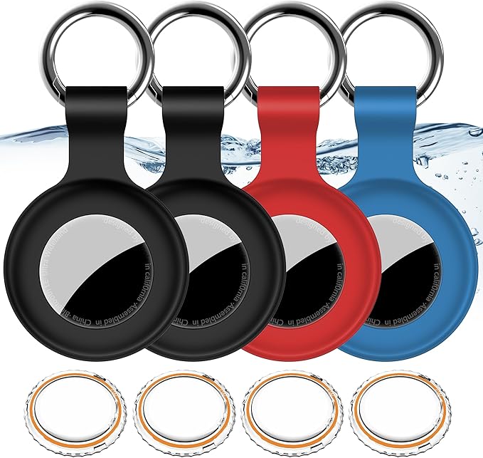 1|2|4Pack for Apple AirTag Holder,for Air Tag 2nd &1st Genaretion,Waterproof GPS Tracker Air Tag Keychain with Cover Anti-Scratch Silicone for Air-Tag Case for Pets,Kids,Luggages-Black+Black+Blue+Red