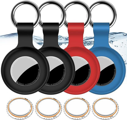 1|2|4Pack for Apple AirTag Holder,for Air Tag 2nd &1st Genaretion,Waterproof GPS Tracker Air Tag Keychain with Cover Anti-Scratch Silicone for Air-Tag Case for Pets,Kids,Luggages-Black+Black+Blue+Red