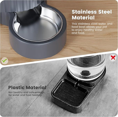 Gardner Pet Automatic Gravity Cat Food Feeder and Water Dispenser Stainless Steel Two-in-One Set Large Capacity Dispenser for Pets Dogs, Puppies, Kittens-(0.8 Gallons x 2)