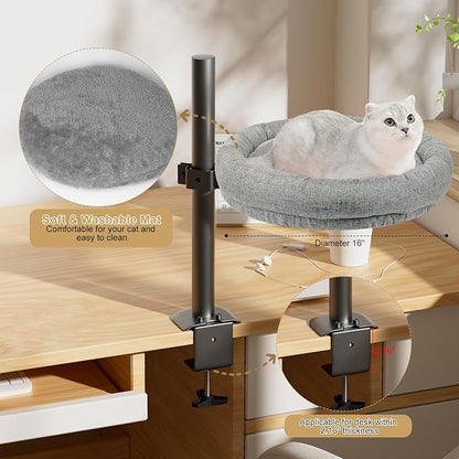 Cuipingoo Cat Bed - with 360 Rotation & Adjustable Height - Soft & Comfortable - Indoor Cats Up to 40 lbs (Grey)