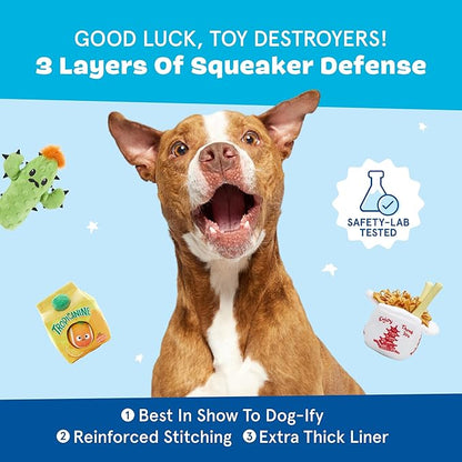 Barkbox 2 in 1 Interactive Plush Dog Toy - Rip and Reveal Toy for Dogs and Puppies - Stimulating Squeaky Pet Toys | Consuela Cactus (Small)
