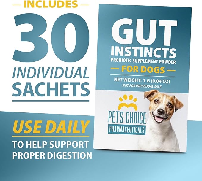 Pet’s Choice Gut Instincts Probiotic Powder Packets for Dogs, 30 Count – Daily Digestive & Immune Support with Lactobacillus, Enterococcus, Inulin & Vitamins – for Puppies, Adult & Senior Dogs