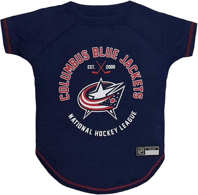 NHL Columbus Blue Jackets Tee Shirt for Dogs & Cats, X-Small. - Are You A Hockey Fan? Let Your Pet Be An NHL Fan Too!