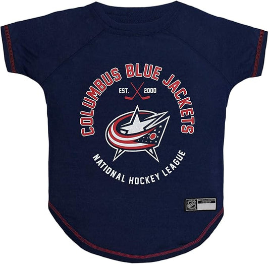 NHL Columbus Blue Jackets Tee Shirt for Dogs & Cats, X-Small. - Are You A Hockey Fan? Let Your Pet Be An NHL Fan Too!