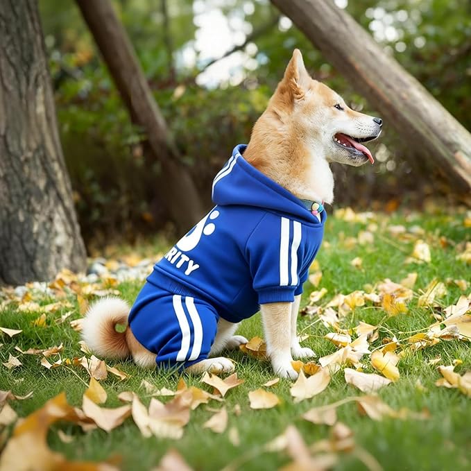 Dog Hoodie Security Clothes 4 Legs Jumpsuit Sweatshirt Hoodies Soft & Warm Dog Outfit Pullover Dog Winter Clothes Sweater for Small Medium Large Dogs Cats (Blue, Medium)