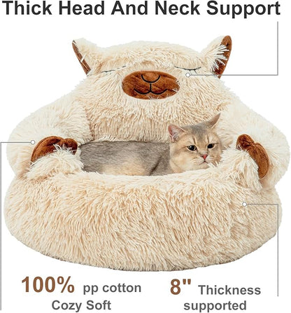 Jiupety Calming Dog and Cat Bed, Cozy Donut Cute Small Dog Beds, Anti Anxiety Round S(20" × 20" × 8") Size for Pets up to 12 lbs, Camel