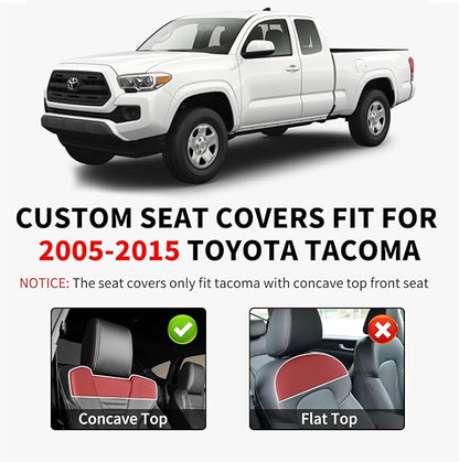 Truckiipa Seat Covers for Tacoma Full Set Leather Truck Seat Covers Waterproof Car Seat Cover Cushion Custom Fit for 2005-2015 Toyota Tacoma Double Crew Cab, Full Set, Gray